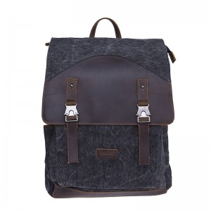 18SC-7318D Vintage Crazy Horse PU Leather Outdoor Laptop Men Canvas Canvas Backpack China Factory